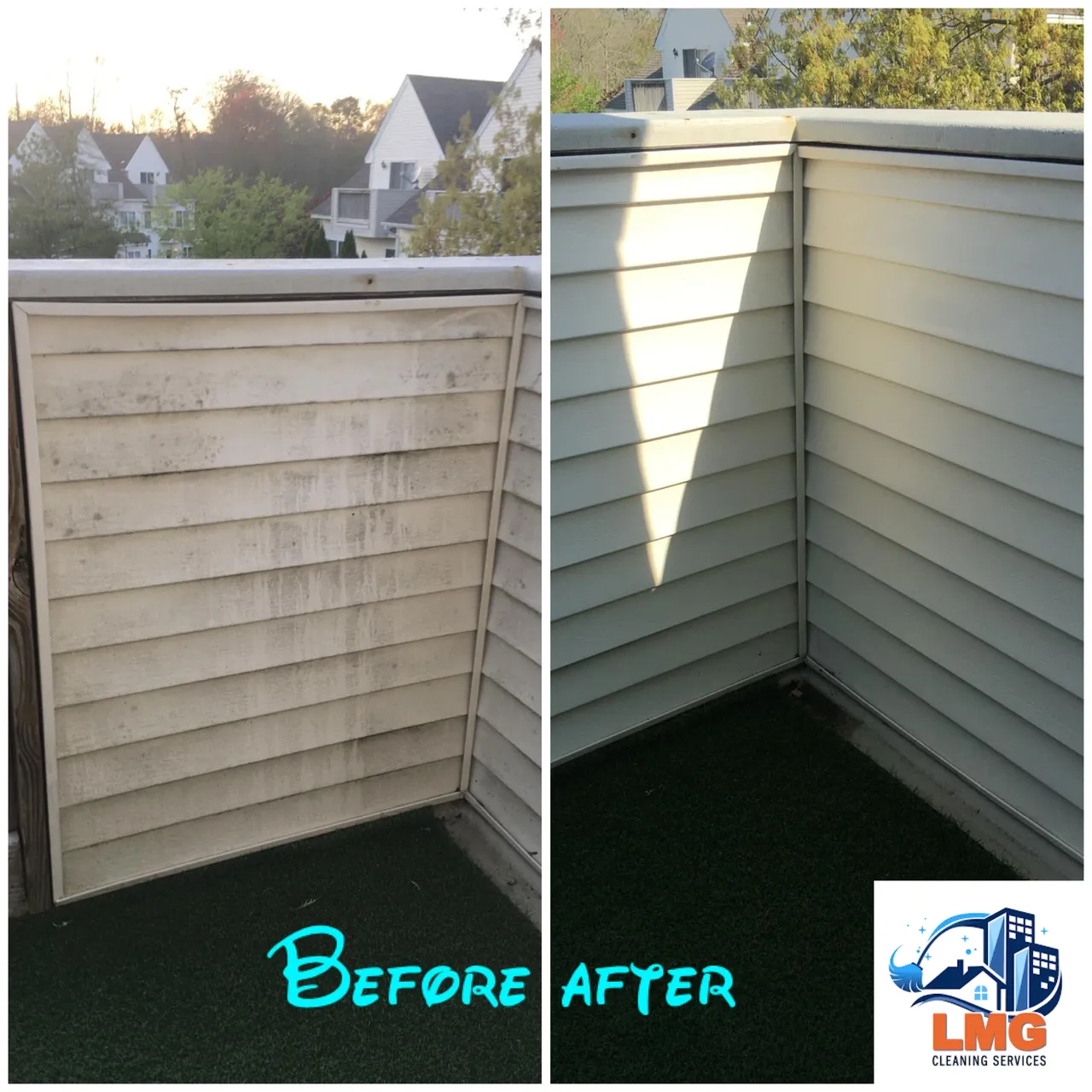 Vinyl siding before and after pressure cleaning — before
